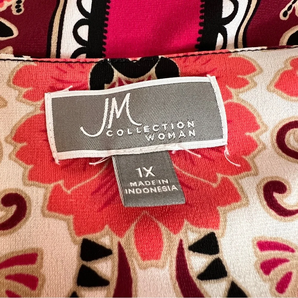 JM Collection Woman Pink Burgundy Sequin Paisley Floral Print Tunic Top Size 1X - Picture 6 of 11